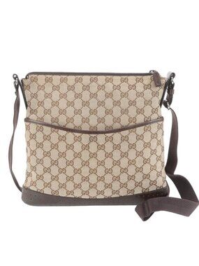 Gucci GG Canvas Leather Shoulder Bag Crossbody Messenger Brown